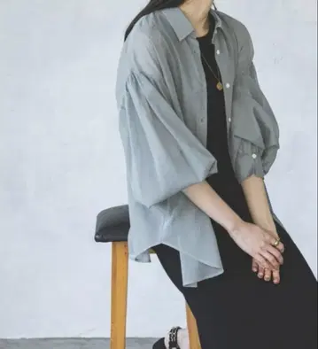 NOBLE noble 코튼 오간자 시어 볼륨 셔츠 블루