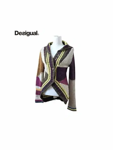 Desigual 데시구알 멀티 컬러 변형 옷깃 니트 가디건 S