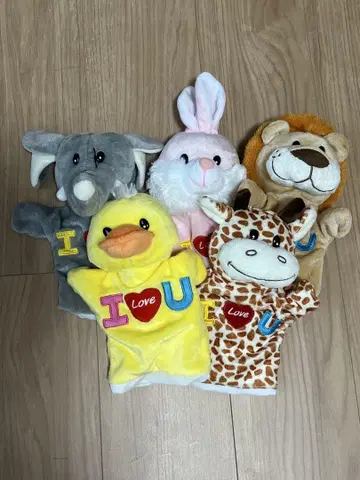 동물 퍼펫 5종 세트 토끼 코끼리 사자 기린 오리