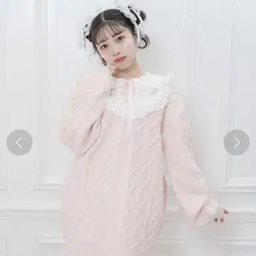 Honey Cinnamon 코튼 레이스 배색 니트 원피스 핑크