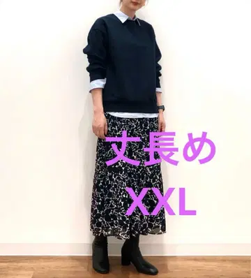 UNIQLO 쉬폰 캉캉 스커트 XXL 네이비 긴 길이