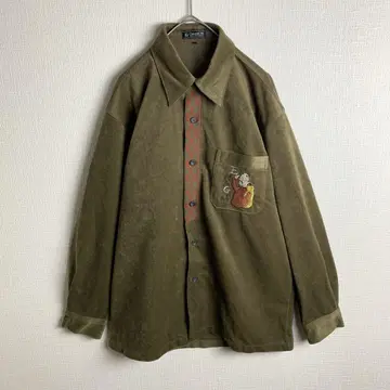 셔츠 코듀로이 카키 자수 가을/겨울 멋스러운 캐주얼 구제 의류
