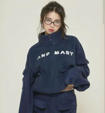 andmary Mary 로고 플리스 재킷 네이비