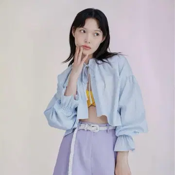 스트라이프 리본 셔츠 볼레로 (화이트) 프리 사이즈 (poppy)
