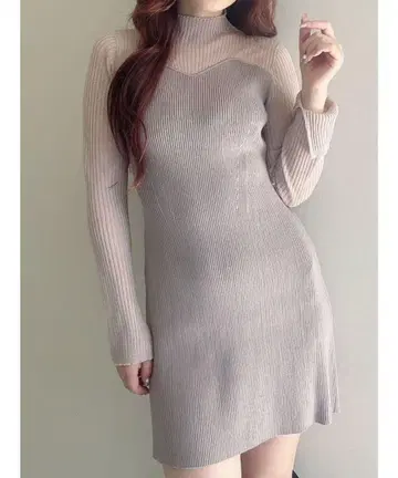 Mercuryduo 레이어드 스타일 도킹 미들 니트 원피스