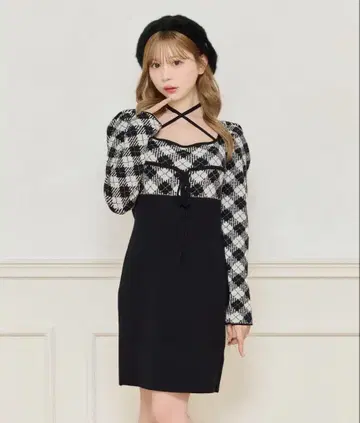 apres jour 크로스 리본 니트 미니 원피스
