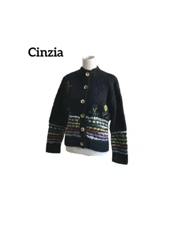 Cinzia 이탈리아제 자수 초목꽃 푸들 니트 가디건