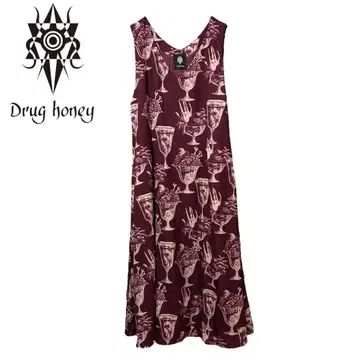 Drug honey 장기 파르페 슬리브리스 롱 원피스 고딕/퍼플
