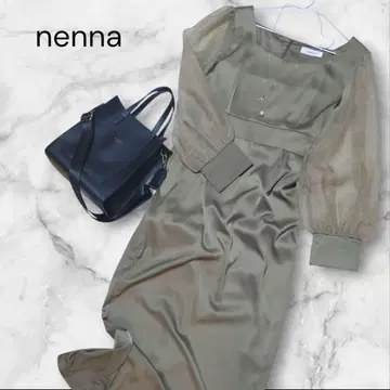 NEUNA  새틴 퍼프 슬리브 원피스 올리브 프리 사이즈