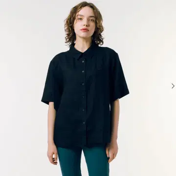 LACOSTE 린넨코튼 5부 소매 셔츠 블랙