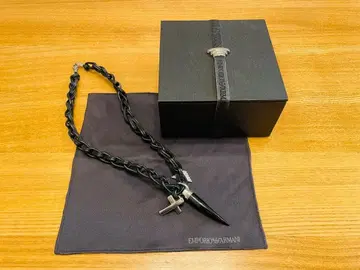 엠포리오 아르마니 남성용 목걸이 가죽 블랙 x 실버