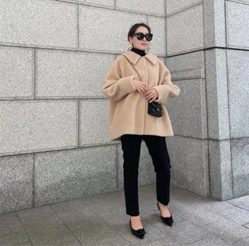 ohga 에코 무스탕 코트 아이보리 M