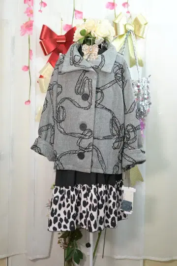 새상품 추가 OFF 3L 사이즈 울 혼방 자수 장식 하프 자켓 9008