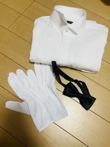 스탠드 칼라 셔츠 화이트 나비 넥타이 장갑