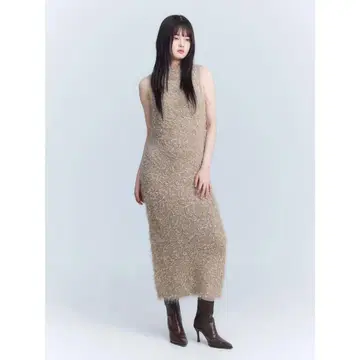 EIMY ISTOIRE 리본 팬시 얀 니트 원피스 (BEIGE)