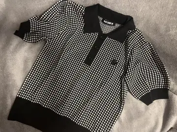 MARY QUANT 체크 무늬 피케 셔츠 반팔