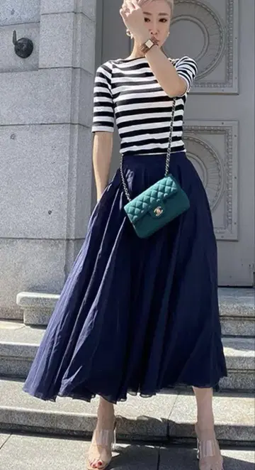 JENNE 어른 프렌치 룩 에어리 스커트 S 네이비