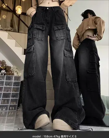 데님 카고 팬츠 블랙 L 사이즈