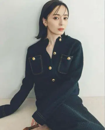 아뉴앙스 노카라 니트 자켓 네이비