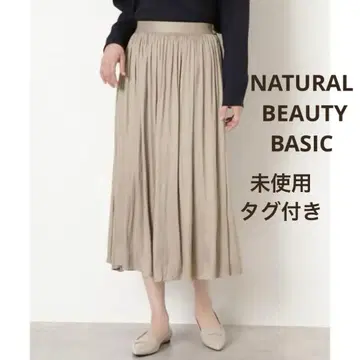 미사용 택 포함 내추럴 뷰티 베이직 더블 새틴 개더 스커트