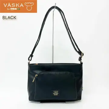 새상품 VASKA by moz 인조 가죽 펀칭 가로 숄더백 블랙