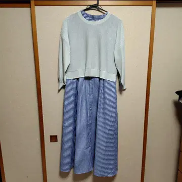 any SIS 스카이블루 스트라이프 셔츠 원피스