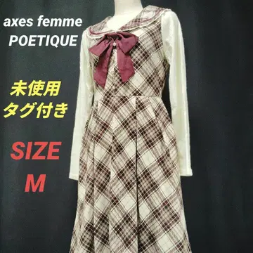 미사용 axes femme 체크 세일러 원피스 크림슨 M