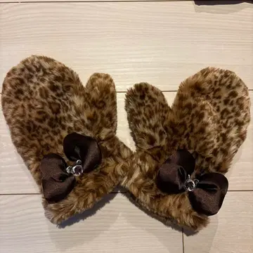 레오파드 무늬 퍼 장갑