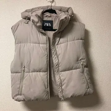 ZARA 후드 부착 다운 베스트 S 베이지