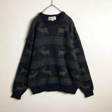 니트 애니멀 무늬 루돌프 패턴 무늬 다크 컬러 블랙 블랙 멋짐
