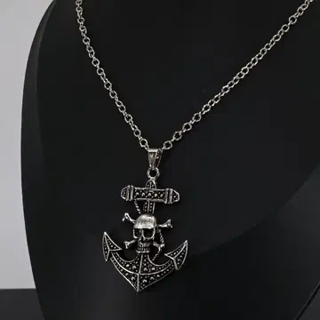 빈티지 스컬 닻 목걸이 펜던트 실버 은