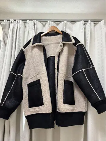 오버사이즈 보아 자켓 베이지/블랙