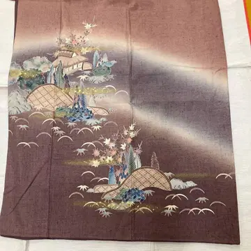 손그림 유키쓰무기 호몬기 옅은 보라색 금박 장식 순수 실크 작가 작품