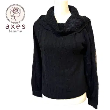 axes femme 니트 스웨터 상의 두꺼운 원단 레이스 자수 블랙