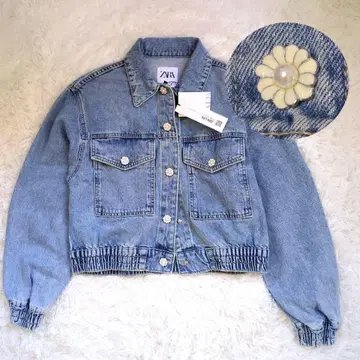 새상품 ZARA 플라워 버튼 데님 자켓 미니 기장 오버 사이즈 걸리시
