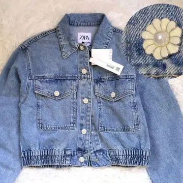 새상품 ZARA 플라워 버튼 데님 자켓 미니 기장 오버 사이즈 걸리시