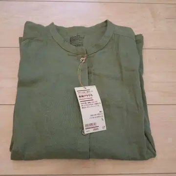 MUJI 택 포함 미사용 새상품 이중 거즈 블라우스 올리브 그린