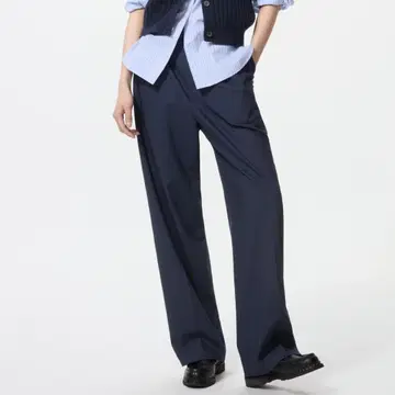 택 포함 새상품 UNIQLO 긴 길이 턱 와이드 팬츠 네이비 XL 사이즈