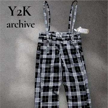 Y2K 새상품 archive 체크 팬츠 체크 라메 서스펜더