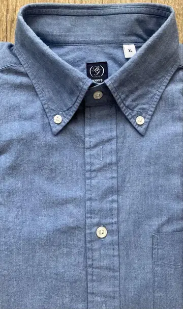 BEAMS F 현행 모델 샴브레이 블루 버튼 다운 셔츠 반팔 XL