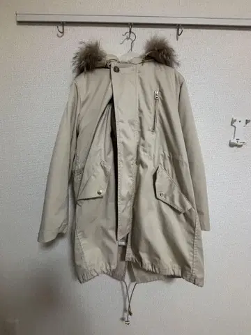 퍼 달린 베이지 모즈 코트