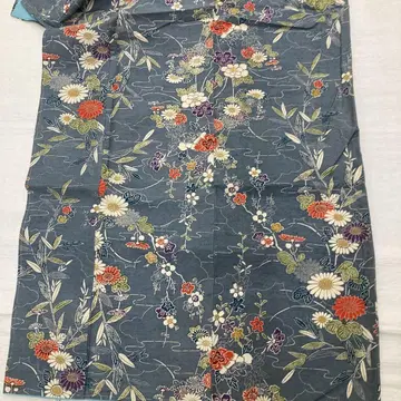 빙가타 스타일 블루 계열 꽃무늬 유젠 코몬 기모노 순수 실크
