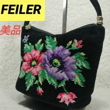 새상품급 FEILER 페이러 핸드백 꽃무늬 블랙 여성용