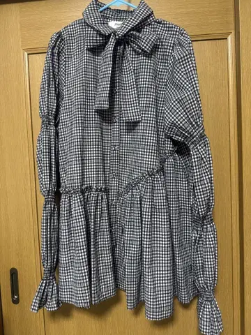 jouetie 깅엄 체크 리본 블라우스