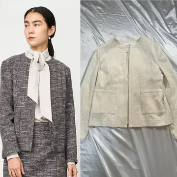 SOEJU 소쥬 트위디 자카드 노카라 자켓