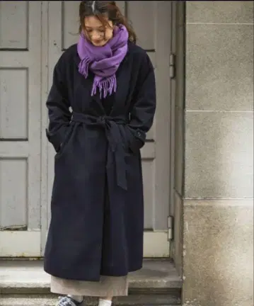 택 포함 새상품 어반 리서치 DOORS 울 와이드 체스터 코트 네이비