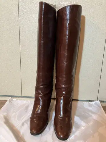 다크 브라운 가죽 롱 부츠 힐 10cm (중고)