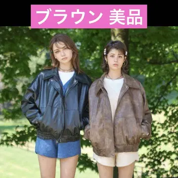 앨리슨 브라운 사에코 빈티지 페이크 레더 자켓 브라운