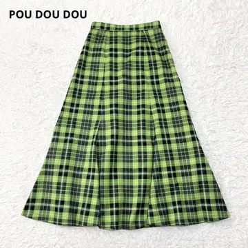 [ 컨디션 최상 ] POU DOU DOU 체크 머메이드 스커트 그린 M