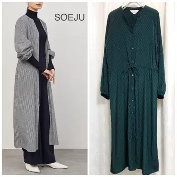 새상품급 SOEJU 워셔블 체인 패턴 원피스 T 일본제 소